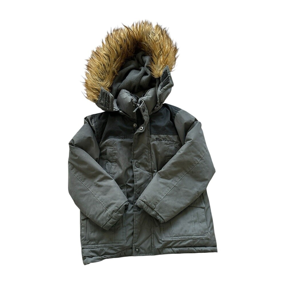 Ben Sherman Boys 5/6 Winter Parka Charcoal Grey Faux Fur Hood - AS IS